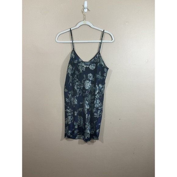 Vintage Womens Floral Slip Mini Dress Size Small/Medium Blue 90s Slit Party - Picture 2 of 5